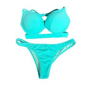 Victoria's Secret Hottie Itsy Bikini Set Turquoise 32D Top/ S Bottoms